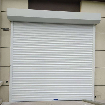 White roller shutter on a building facade